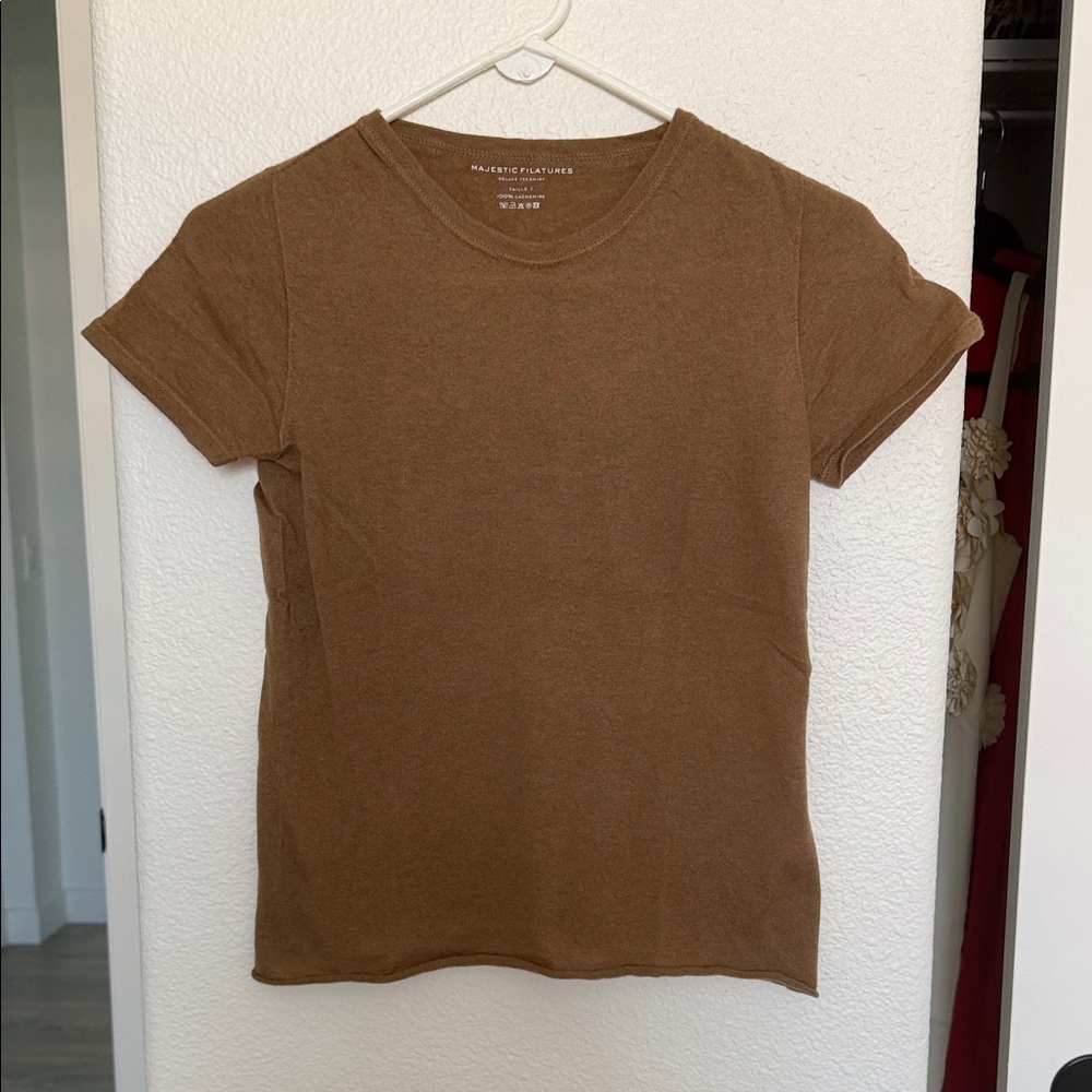 Majestic filatures 100% cashmere camel Short Sleeve Crewneck Tee